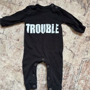 Kids Black 'TROUBLE' One-Piece Romper